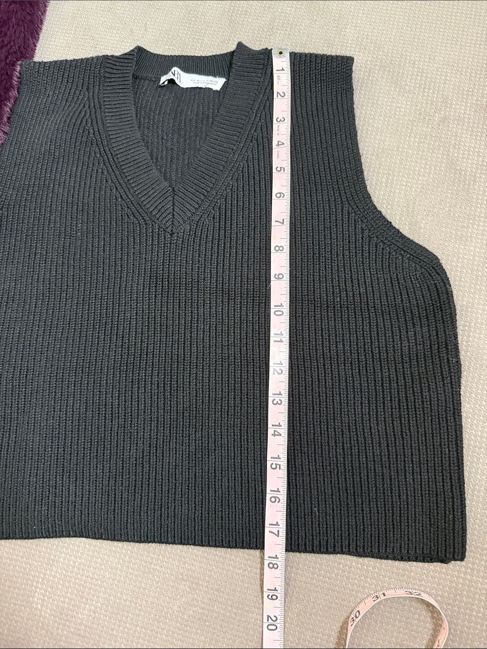 Zara Knit Sweater Vest Black V Neck Ribbed Size Medium - Picture 5 of 6